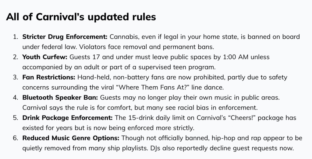 Carnival Cruise's New Rules